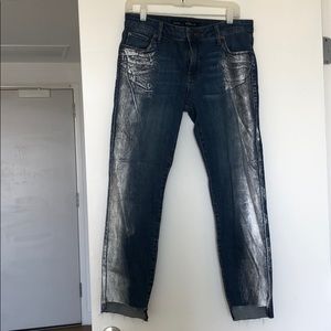 BRAND NEW designer silver painted denim jeans
